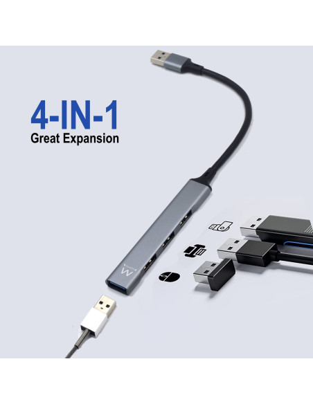 EWENT HUB USB 3.2 Gen 1, 1 porta USB 3.2 Gen1 + 3 portas USB 2.0