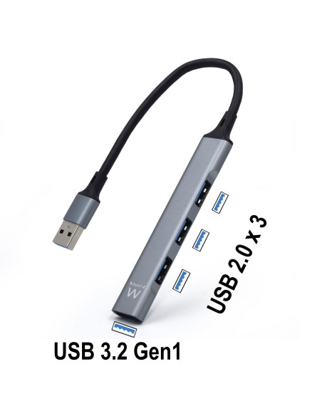 EWENT HUB USB 3.2 Gen 1, 1 porta USB 3.2 Gen1 + 3 portas USB 2.0