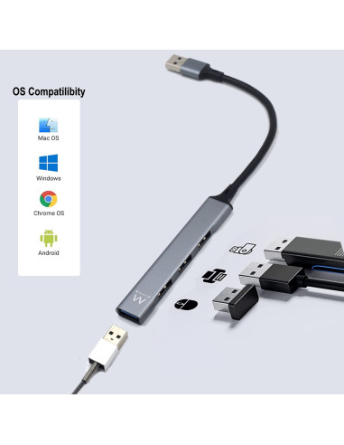 EWENT HUB USB 3.2 Gen 1, 1 porta USB 3.2 Gen1 + 3 portas USB 2.0