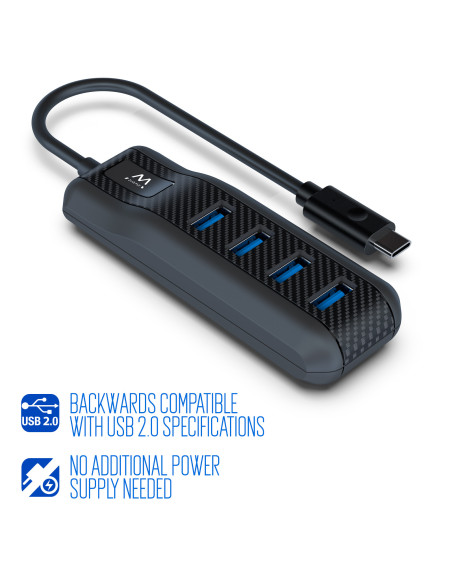 EWENT HUB USB 3.2 Gen 1, USB-C, 4 portas USB 3.0, Alimentação USB