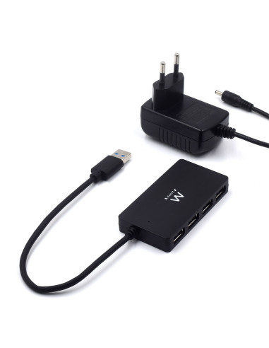 EWENT HUB USB 3.2 Gen 1, 4 portas HightSpeed, Alimentação AC