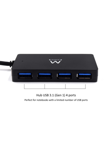 EWENT HUB USB 3.2 Gen 1, 4 portas HightSpeed, Alimentação AC