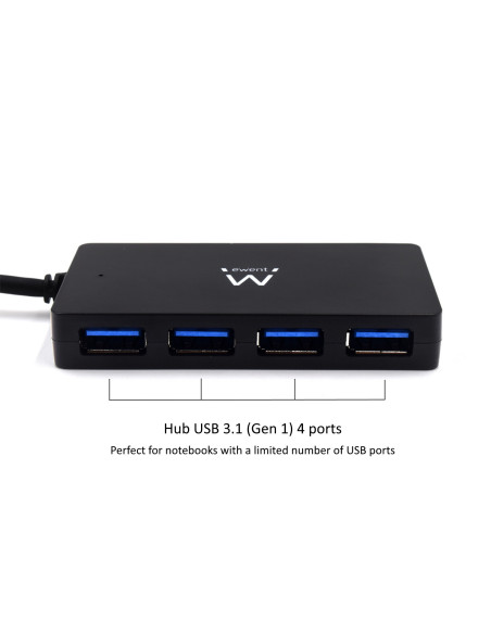 EWENT HUB USB 3.2 Gen 1, 4 portas HightSpeed, Alimentação AC