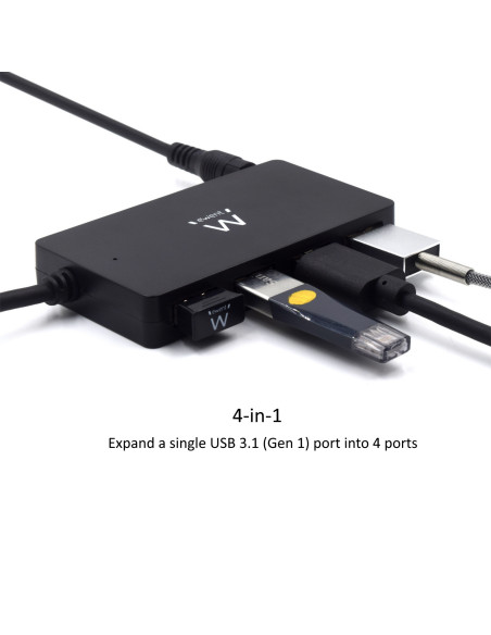 EWENT HUB USB 3.2 Gen 1, 4 portas HightSpeed, Alimentação AC