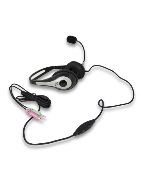 EWENT Headsets stereo com microfone e controlo de volume, jack 2x3.5mm