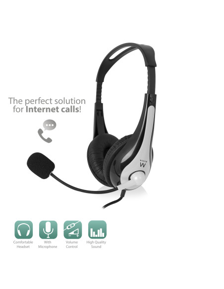 EWENT Headsets stereo com microfone e controlo de volume, jack 2x3.5mm