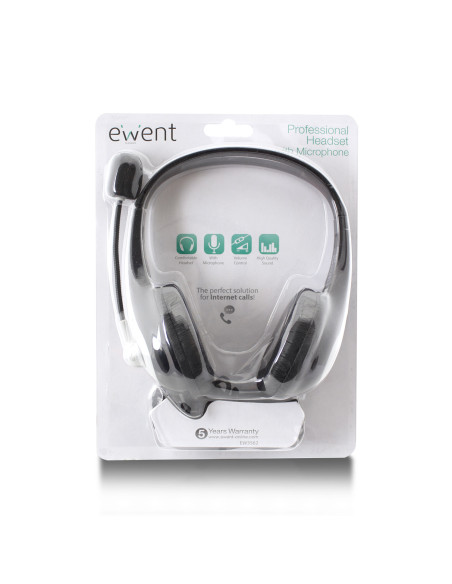EWENT Headsets stereo com microfone e controlo de volume, jack 2x3.5mm