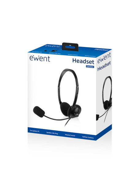 EWENT Headsets com microfone, jack 2x3.5mm, cabo 2.1m