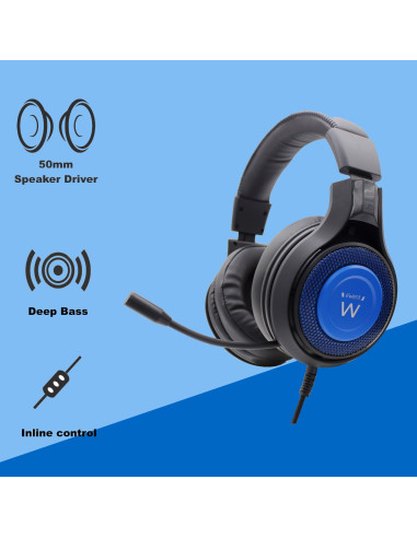 EWENT Headset Gaming para PC e Consola, 1xjack 3.5mm + Cabo adaptador