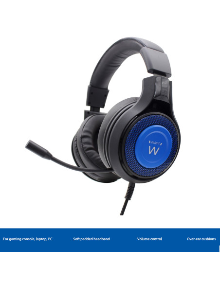 EWENT Headset Gaming para PC e Consola, 1xjack 3.5mm + Cabo adaptador