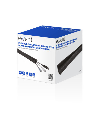 EWENT Maga Flexível para Organizar Cabos com Fecho, 2000x100mm