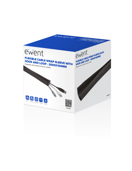 EWENT Maga Flexível para Organizar Cabos com Fecho, 2000x100mm