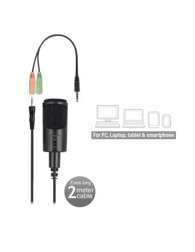 EWENT Microfone multimédia com cancelamento de ruído, cabo 2.0m