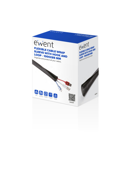 EWENT Maga Flexível para Organizar Cabos com Fecho, 1000x85mm