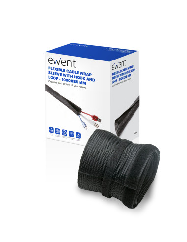 EWENT Maga Flexível para Organizar Cabos com Fecho, 1000x85mm