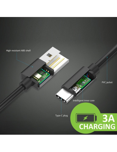 EWENT Cabo USB 2.0 USB-A para USB C, AW22+28, PD18W, 480Mbps, 1m