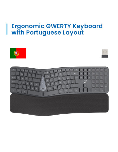 EWENT Teclado Ergonómico Bluetooth BT1 5.0 + BT2 3.0 Receptor USB A, b