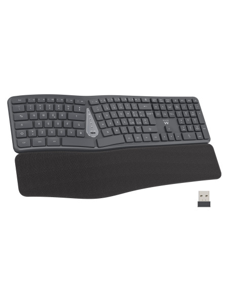 EWENT Teclado Ergonómico Bluetooth BT1 5.0 + BT2 3.0 Receptor USB A, b