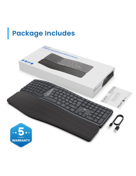 EWENT Teclado Ergonómico Bluetooth BT1 5.0 + BT2 3.0 Receptor USB A, b