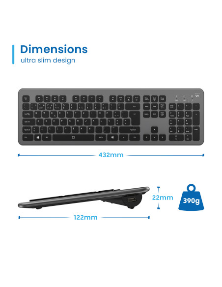EWENT Teclado multimodo sem fios iluminado - layout PT
