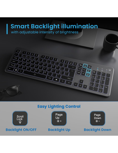 EWENT Teclado multimodo sem fios iluminado - layout PT