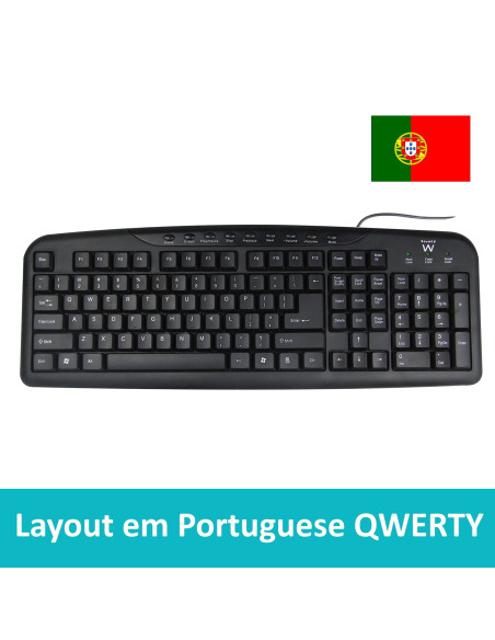 EWENT Teclado USB Multimédia Preto