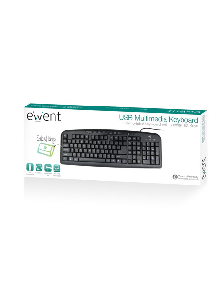 EWENT Teclado USB Multimédia Preto