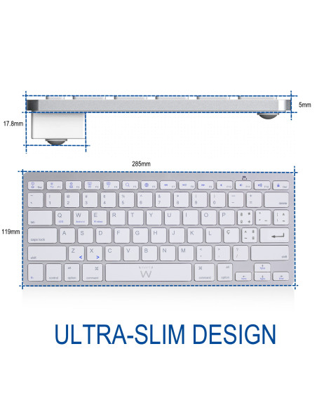 EWENT Teclado Bluetooth Universal iOS/Android/Win, ultra slim, cinza
