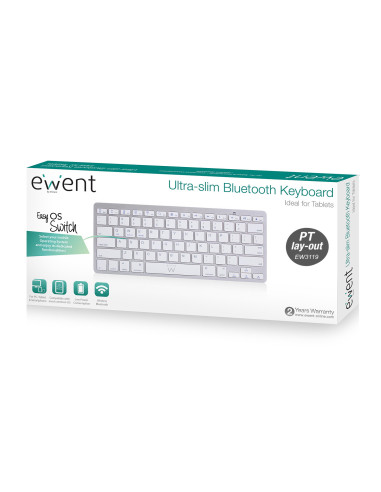 EWENT Teclado Bluetooth Universal iOS/Android/Win, ultra slim, cinza