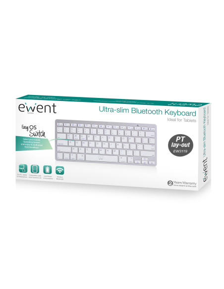 EWENT Teclado Bluetooth Universal iOS/Android/Win, ultra slim, cinza