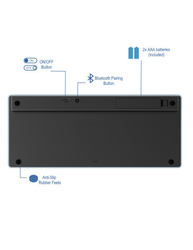 EWENT Teclado Bluetooth Universal iOS/Android/Win, ultra slim, cinza e