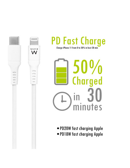 EWENT Cabo USB C para Lightning, Cetificado MFI, 1m