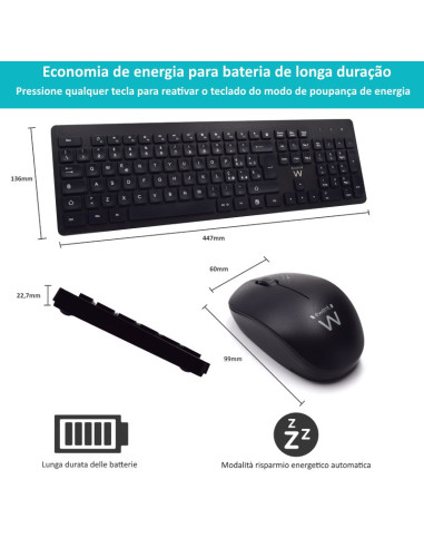 EWENT Teclado e Rato Wireless, teclas silenciosas de baixo perfil, bot