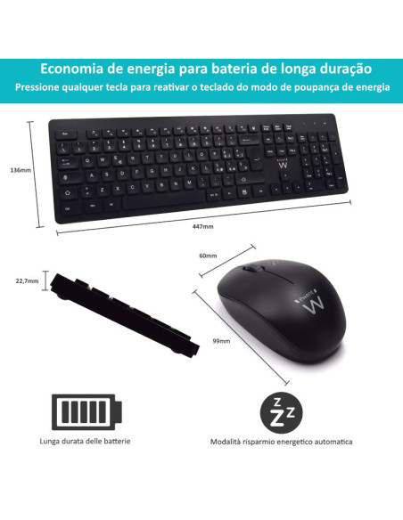 EWENT Teclado e Rato Wireless, teclas silenciosas de baixo perfil, bot