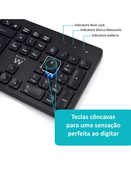EWENT Teclado e Rato Wireless, teclas silenciosas de baixo perfil, bot