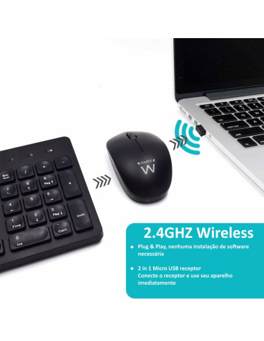 EWENT Teclado e Rato Wireless, teclas silenciosas de baixo perfil, bot