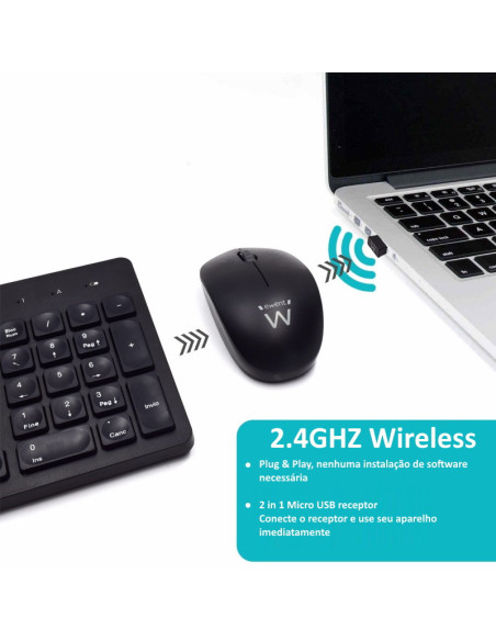 EWENT Teclado e Rato Wireless, teclas silenciosas de baixo perfil, bot