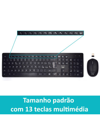 EWENT Teclado e Rato Wireless, teclas silenciosas de baixo perfil, bot