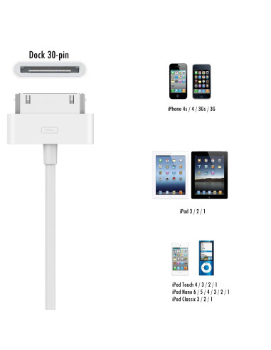 EWENT Cabo USB 2.0 para Apple 30 pins, 1m