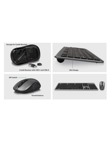 EWENT Teclado e Rato Wireless, teclas silenciosas de baixo perfil, bot