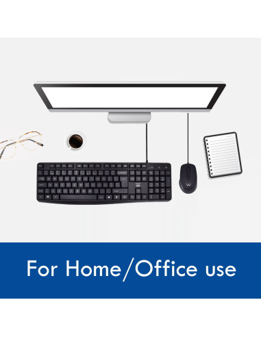 EWENT Teclado Low Profile e Rato com fio Óptico 1000dpi, teclas silenc