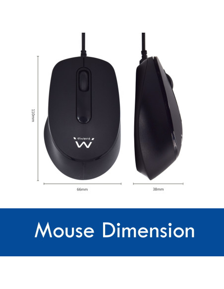 EWENT Teclado Low Profile e Rato com fio Óptico 1000dpi, teclas silenc