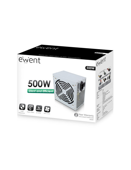 EWENT Fonte de alimentação ATX 500W v2.3 Pro Line, 3xSata, PPFC