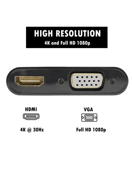 EWENT Cabo Adaptador DisplayPort - HDMI 4K e VGA FHD, M/F, 0.15m