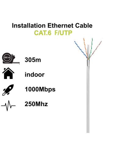 EWENT Bobine de Instalação Cat 6 U/UTP AWG23/1 CCA 305mt. SOLID Jacket