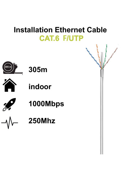 EWENT Bobine de Instalação Cat 6 U/UTP AWG23/1 CCA 305mt. SOLID Jacket