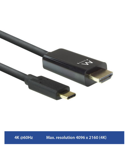 EWENT Cabo Conversão USB C para HDMI macho 4K/60Hz, 2m