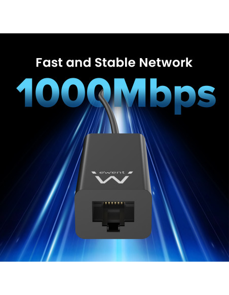 EWENT Adaptador de Rede Gigabit USB C, preto