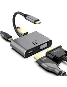 EWENT Adaptador USB C Dual Display 4K HDMI e VGA, 15cm