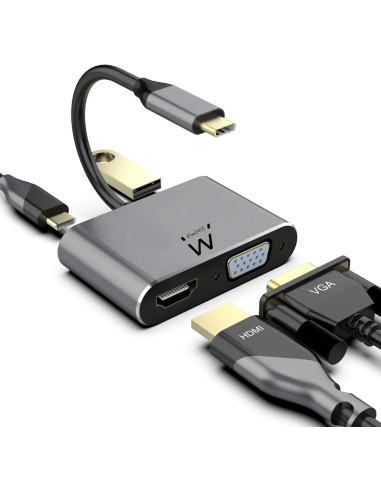 EWENT Adaptador USB C Dual Display 4K HDMI e VGA, 15cm